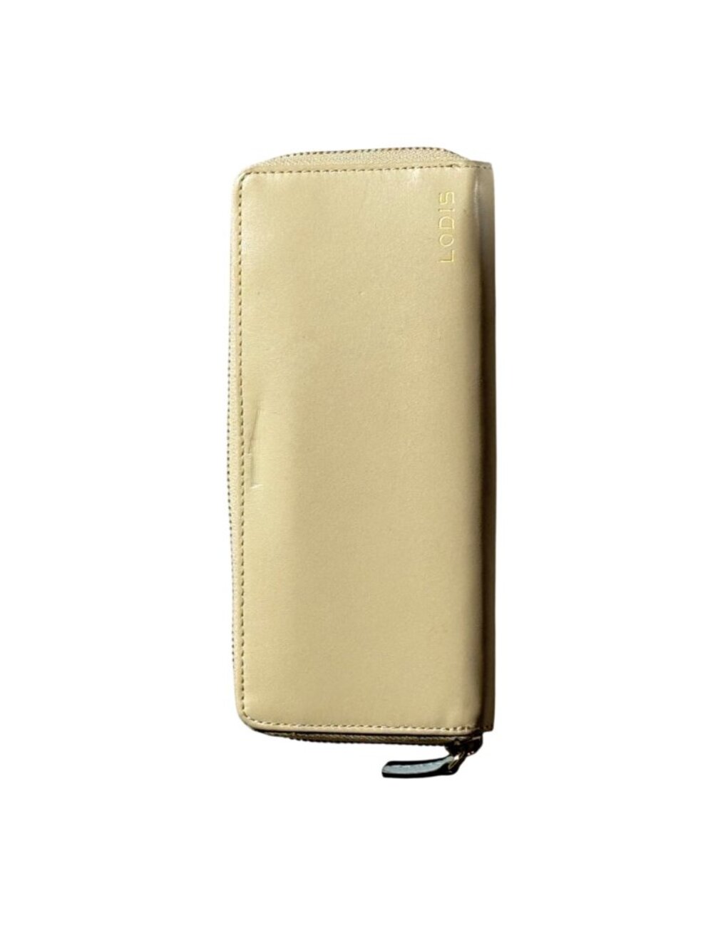 Lodis Beige Leather Zip-Around Long Continental Wallet With Gold Logo - Picture 7 of 11